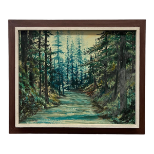 Mid-20th Century Oil Painting "Woods" by Del Kay - Pacific Northwest Forest Landscape