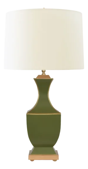Matthew Izzo Home Gina Handpainted Metal Tole Table Lamp in Olive With Cream Silk Shade