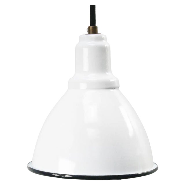 Vintage Industrial White Enamel Factory Pendant Lights For Sale
