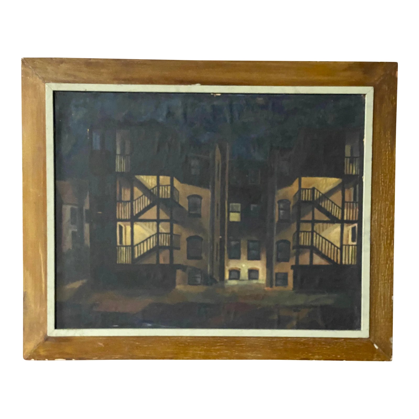 1950s Tenement Row House Social Realist Painting by Leonard Buzz ...