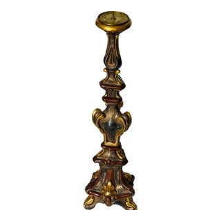 20 C Italian Wood Gold Leaf Regency Tall Candlestick For Sale