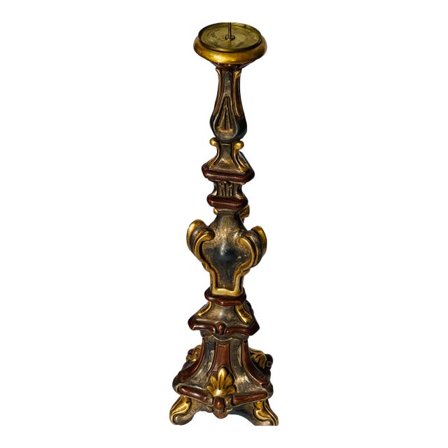 20 C Italian Wood Gold Leaf Regency Tall Candlestick For Sale