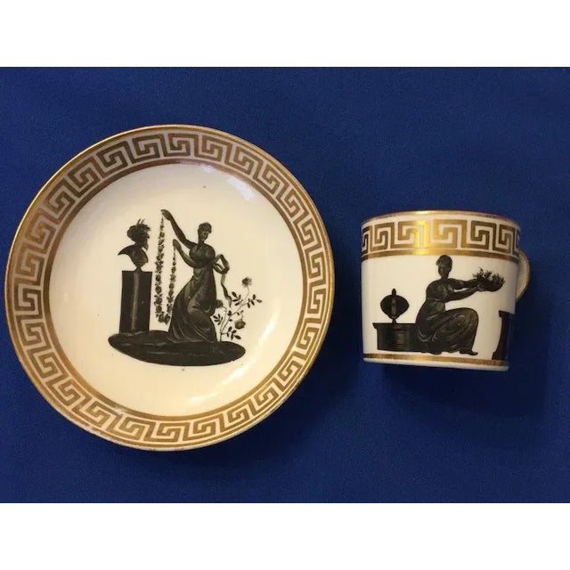 Traditional 1800 - 1805 English Georgian Coalport Coffee Cup & Saucer Decorated with Neoclassical Silhouettes en Grisaille - A Pair For Sale - Image 3 of 11