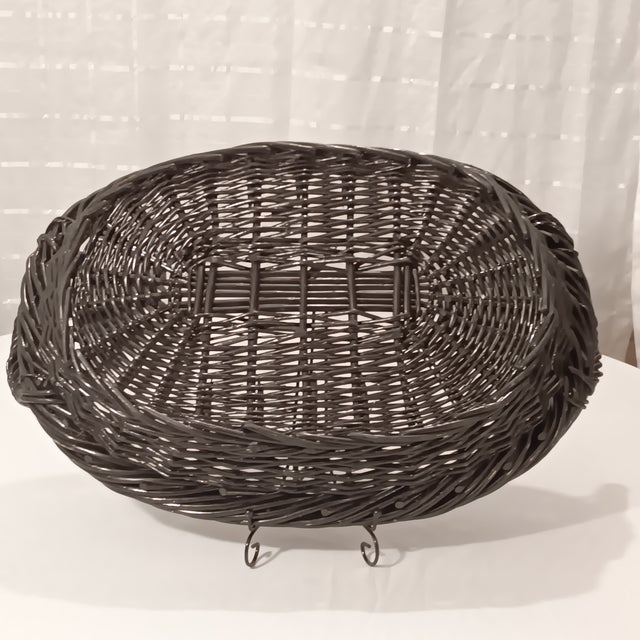 Mid 20th Century Vintage Large French Natural Hand Woven Black Wicker Serving Tray For Sale - Image 11 of 12