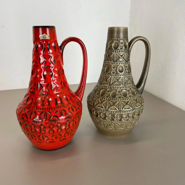 Multi-Color Fat Lava Art Pottery Vases from Bay Ceramics, Germany, Set of 2 For Sale - Image 3 of 18