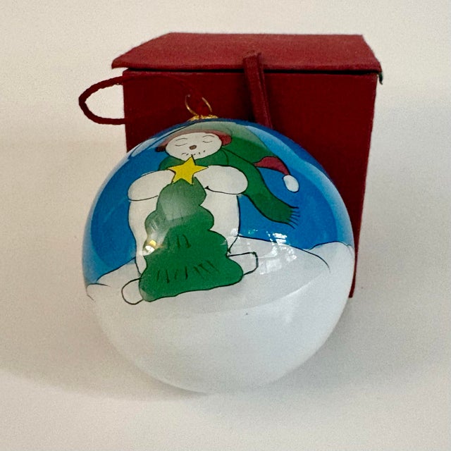 Vintage Li Bien Style Hand-Painted Snowman Glass Christmas Ornament With Original Box For Sale In Miami - Image 6 of 9