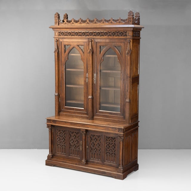 Antique Gothic Bookcase, 1880 For Sale - Image 3 of 14