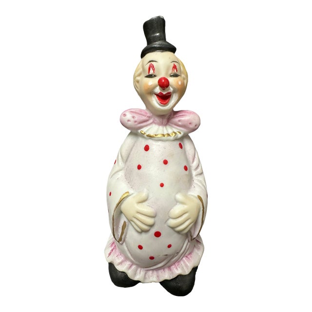 Vintage Late 20th Century Pink With Red Polka Dots Porcelain Clown Bell For Sale