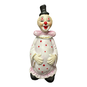 Vintage Late 20th Century Pink With Red Polka Dots Porcelain Clown Bell