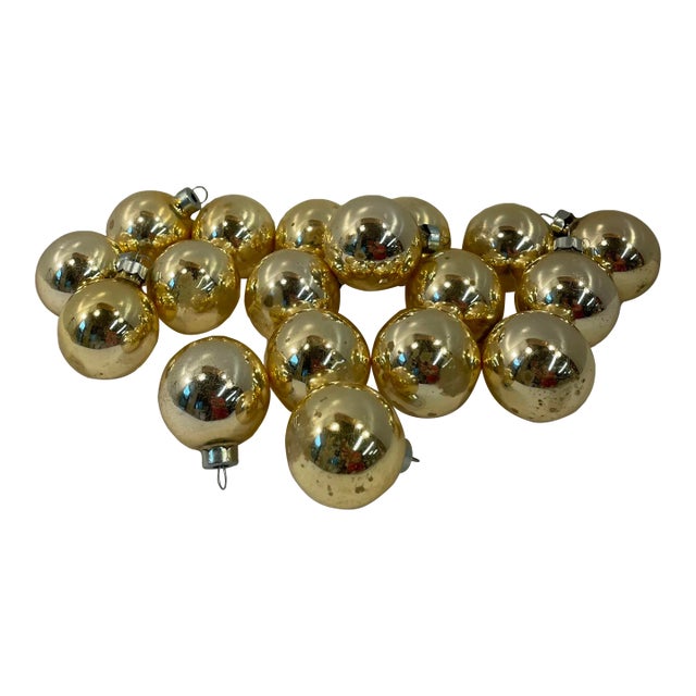 Vintage Gold Glass Holiday Balls - Set of 18 For Sale