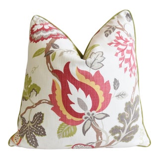 Botanical Designer Floral Cotton Feather/Down Pillow 23” Square For Sale