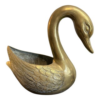 Oversized Brass Swan Planter For Sale