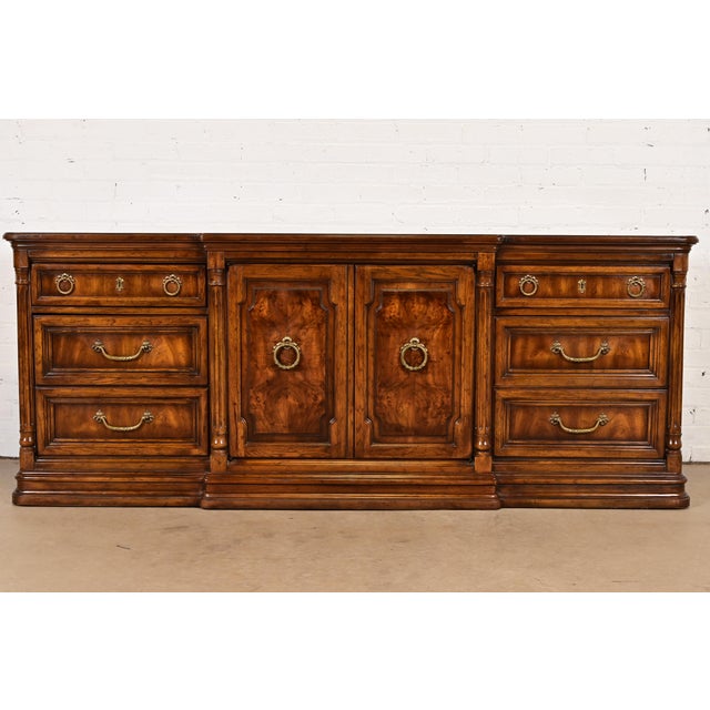 Drexel Heritage French Regency Louis XVI Burled Walnut Triple Dresser or Credenza, Circa 1970s For Sale - Image 11 of 11