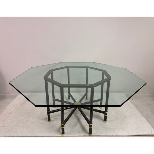 1980s Octagonal Dining Table in Gun Metal and Brass by Karl Springer, 1980s For Sale - Image 5 of 13