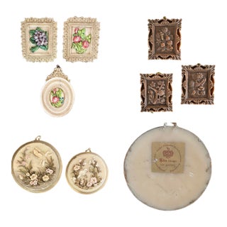 Vintage German Wax Relief Plaques Annemarie Filzmann-Kerschensteiner Collection 8pc 3-D Floral Wall Hangings For Sale