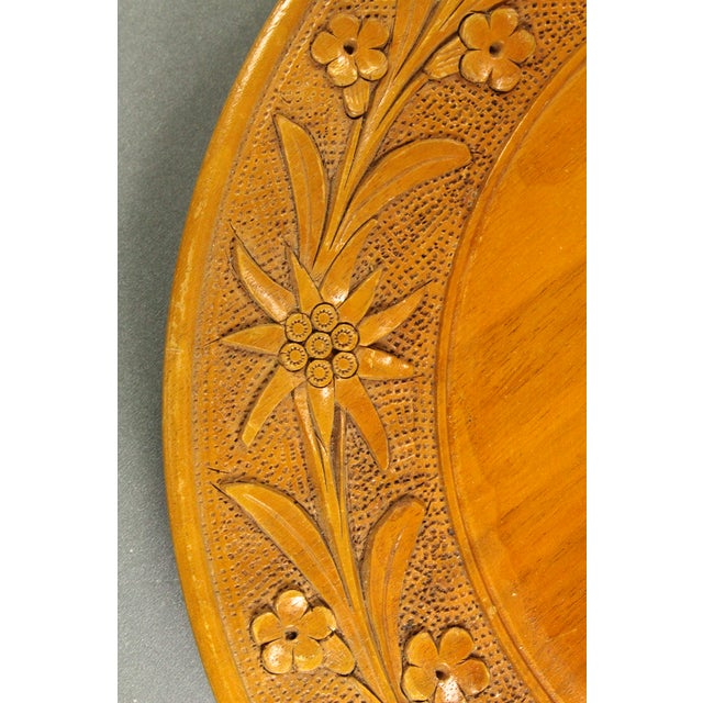 Early 20th C. Black Forest Style Carved Wooden Plate W Edelweiss 10.5" For Sale In Houston - Image 6 of 13
