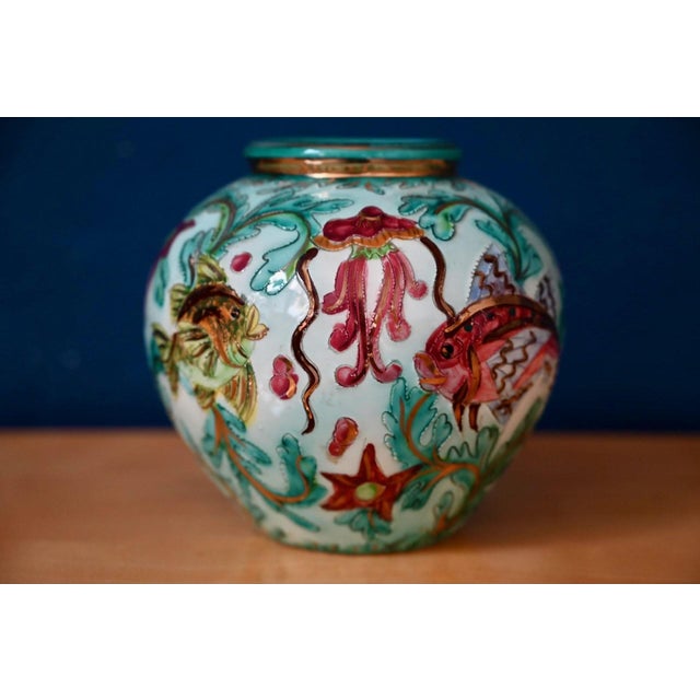 Ball Vase with Kitsch Marine Flora and Fauna Decor from Cerart Monaco, 1960s For Sale - Image 3 of 10