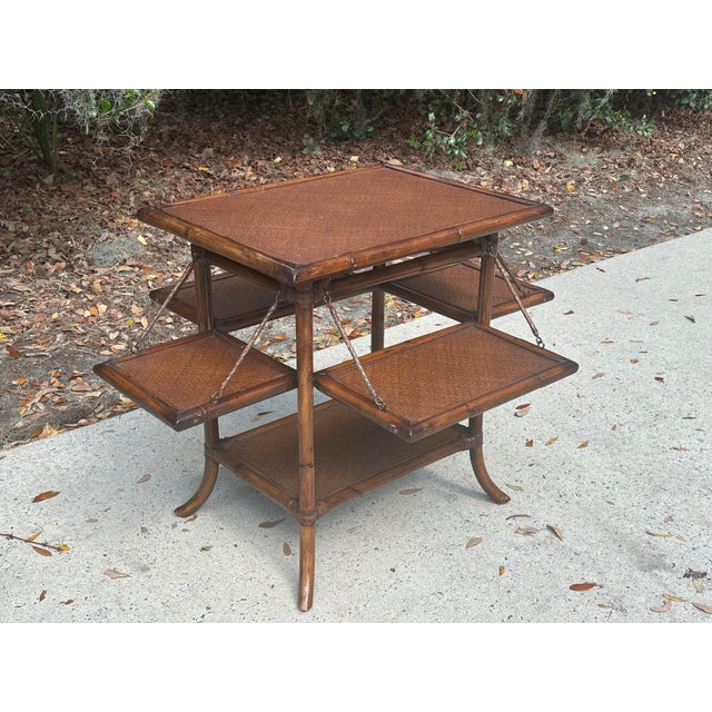 Bamboo and rattan accent table in wonderful condition. Traditionally called a tea table, this table has lots of uses....