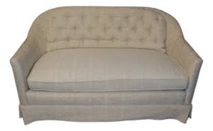 Vintage Henredon Schoonbeck Curved Back Cream Embossed Tufted Settee / Sofa