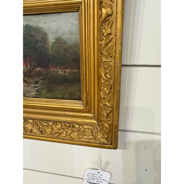English Oil on Canvas Cottage by the Stream For Sale - Image 3 of 6