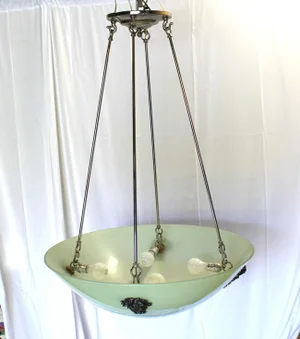 1990s Mid-Century Modern Glass Chandelier Bronze Applique, High-Polished Nickel Hardware