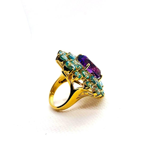 Early 21st Century Bochic "Orient" Vintage Natural Amethyst & Blue Topaz Ring Set 18K & Silver For Sale - Image 5 of 8