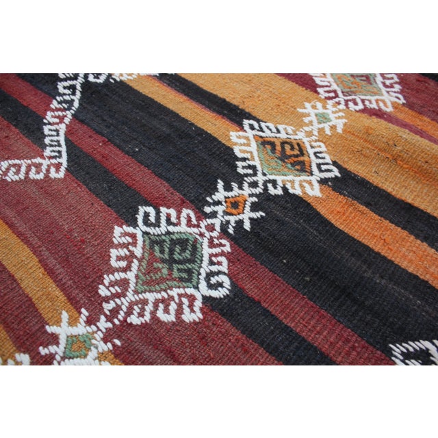 1960s Tribal Orange Striped Wool Handmade Kilim Rug For Sale - Image 10 of 13