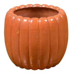 Early 20th Century Japanese Taishō Period Handmade Coral Colored Pumpkin Shaped Planter
