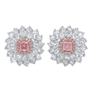18k White Gold Floral Fancy Pink Diamond Earrings, A Pair For Sale