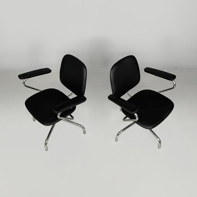 Italian Modern Swivel Office Chairs in Steel and Faux Leather, 1960s, Set of 2 For Sale - Image 6 of 17