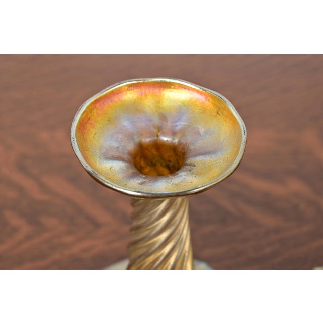 Louis Comfort Tiffany Favrile Iridescent Art Glass Candlesticks, Pair For Sale In South Bend - Image 6 of 13