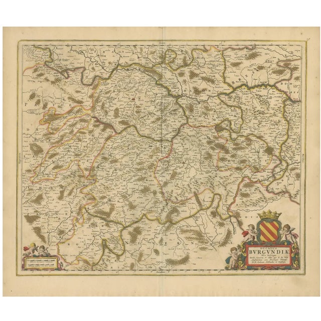 Hand-Colored Map of of the Wine Region Burgundy in France by De Wit, 1688 For Sale