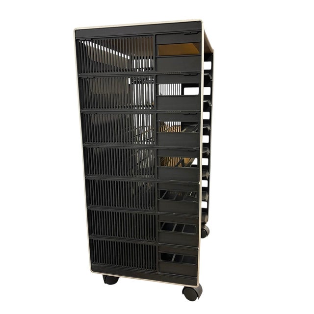 Black Vintage Rolling Office File Organizer Cart With Tiered Plastic Trays, Wood Top. For Sale - Image 8 of 10
