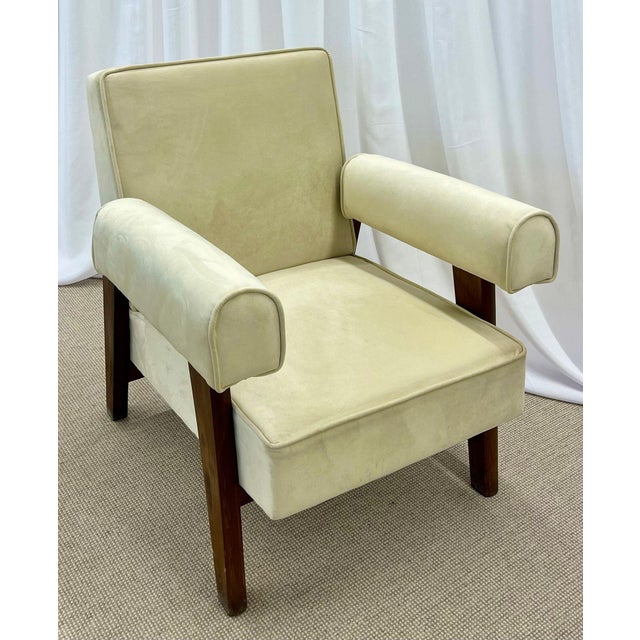 1960s Authentic Pair of Pierre Jeanneret Upholstered Bridge Chairs, Mid-Century Modern For Sale - Image 5 of 15