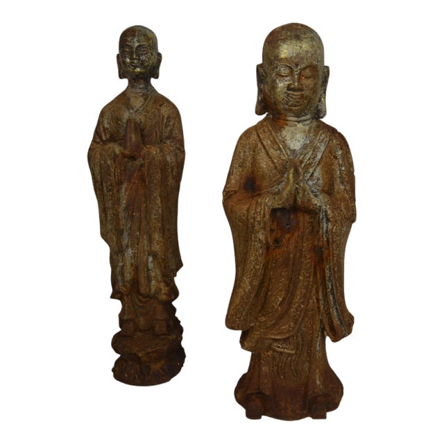Pair of Asian Cast Iron Buddha Figures For Sale