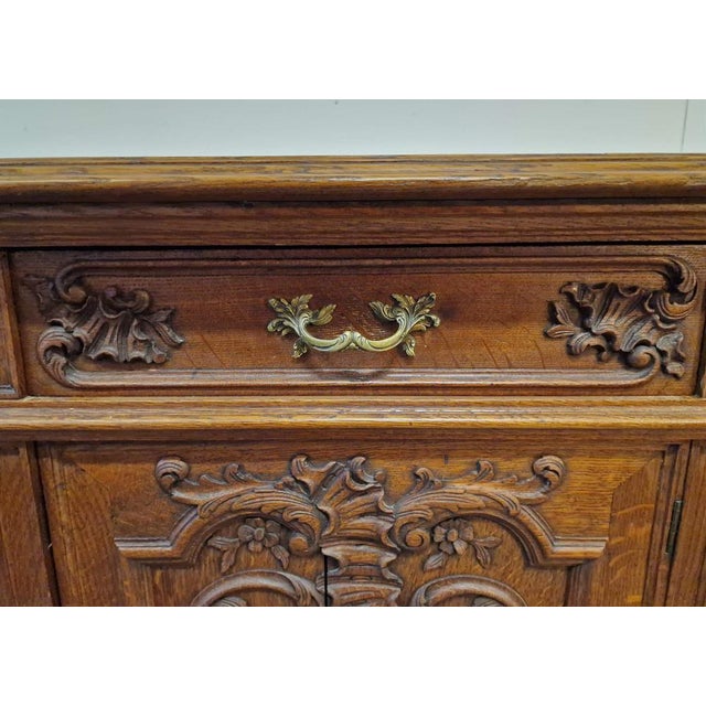 Wood Oak Sideboard with Carvings, 1920s For Sale - Image 7 of 12