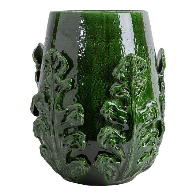 Greco Short Vase, Green Leaves For Sale