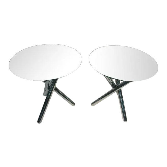 1970s Tripod Base Chrome Tables - a Pair For Sale