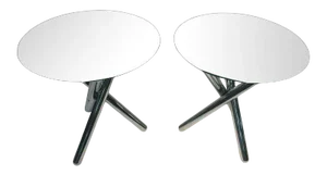1970s Tripod Base Chrome Tables - a Pair
