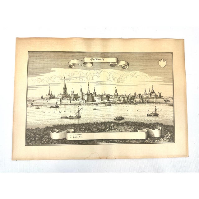 Matthäus Merian, Düsseldorf from Topographia Germanie, Woodcut Print, 17th Century, Framed, in Very Good conditions....