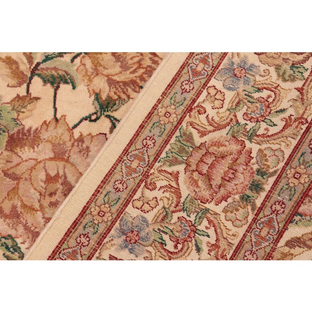 Textile Shabby Chic 1990's Floral Pak-Persian Beige/Gold Wool Rug - 6'0'' X 9'1'' For Sale - Image 7 of 9