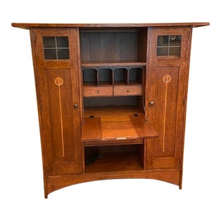 Stickley Ellis Fall-Front Bookcase With Wood Doors For Sale