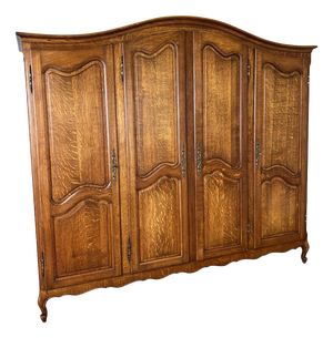 Vintage French Louis XVI Style Carved Oak 4-Door Armoire
