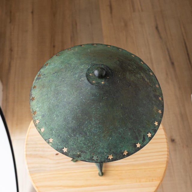 1970s Vintage Verdigris Copper Alloy Brutalist Star Table Lamp For Sale - Image 5 of 11