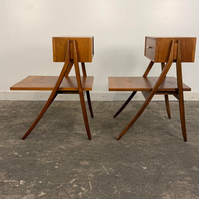 Mid 20th Century Pair of Kipp Stewart for Drexel Declaration Walnut End Tables Nightstands For Sale - Image 5 of 12