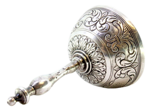 Silver Bell with Chiseled Reliefs and Knob Handle