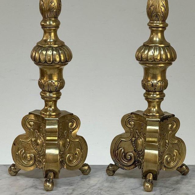 Set of Four Late 17th Century French Renaissance Brass Altar Candlesticks For Sale - Image 14 of 18