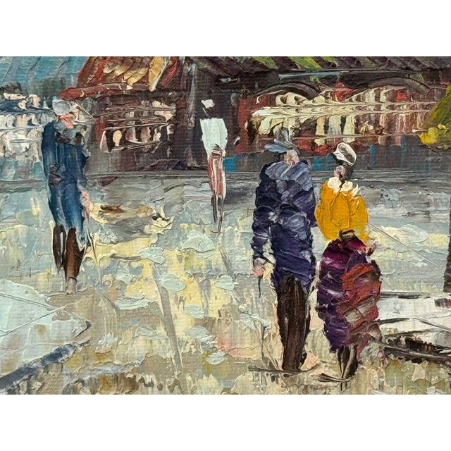 Realism Figures on Parisian Street With Moulin Rouge Paris Sign in Impressionist Style - Shabby Chic Distressed Frame For Sale - Image 3 of 15