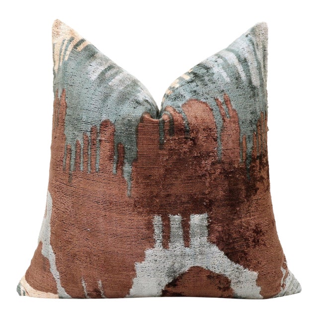 Handmade Organic Silk Velvet Pillow 20x20 | Earthy Modern Design For Sale