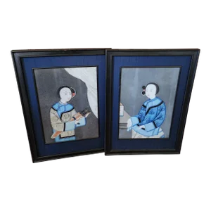 Pair of Antique Chinese Export Reverse Painting on Glass
